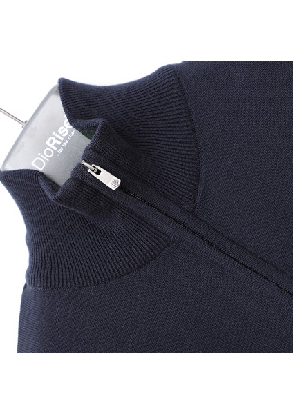 Erkek Uzun Kol Dik Yaka Fermuarlı Lacivert Triko Hırka modelleri