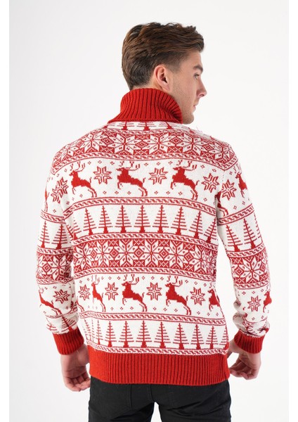 Erkek Balıkçı Yaka Geyik Desenli Yılbaşı Triko Kazak fırsatları