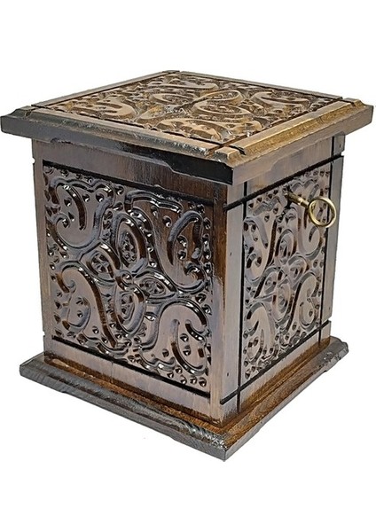 Dekoratif Özel Yapım Kilitli Ceviz Sandık Kumbara Ahşap Tip Box Kumbara 18CM