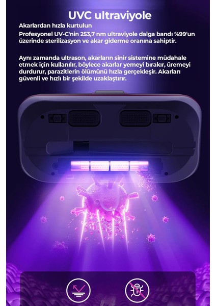 Şarjlı Uv-C Işınlı 100W Akar Temizleme El Süpürgesi
