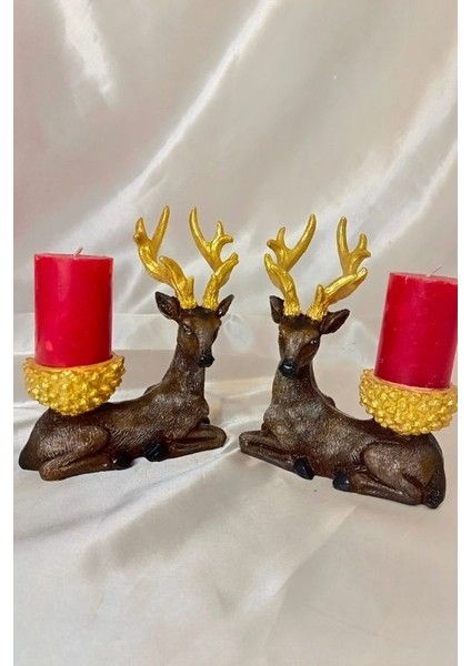 Mumluk Şamdan Yılbaşı Noel Yeni Yıl Geyik El Işi Hand Made 2 Li