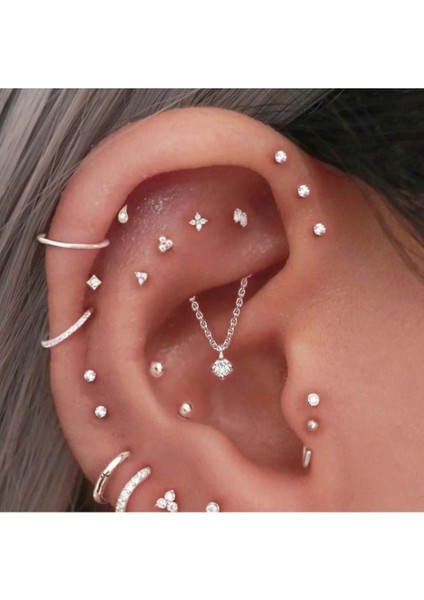 Tektaş Cerrahi Çelik Tragus Helix Kıkırdak Conch Gümüş Renk 6 mm 2 Adet Piercing