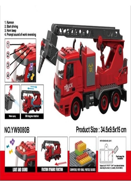 Sesli Işıklı  Uyumlu Itfaiye Arabası Sök Tak Söndürme Aracı