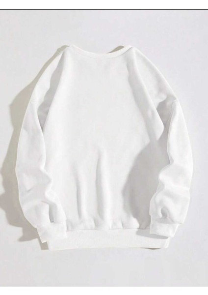 Bisiklet Yaka Beyaz Oversize Sweatshirt