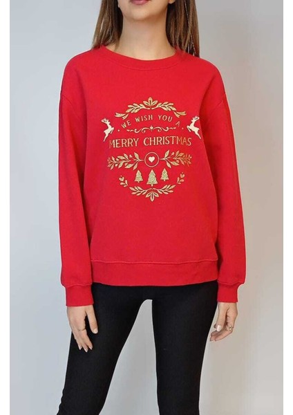 Kadın Kırmızı Bisiklet Yaka Sweatshirt Bluz YY101065 fiyatları