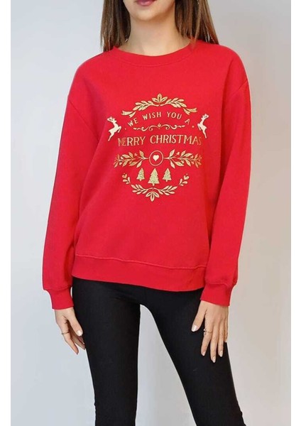 Kadın Kırmızı Bisiklet Yaka Sweatshirt Bluz YY101065 modelleri