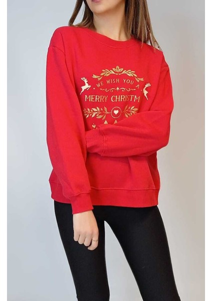 Kadın Kırmızı Bisiklet Yaka Sweatshirt Bluz YY101065 indirimleri