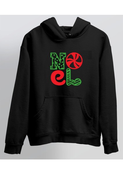 Noel Yılbaşı Temalı Siyah Hoodie