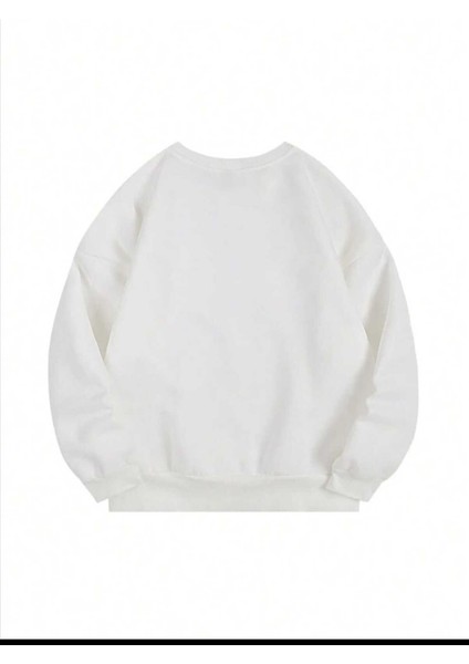 Bisiklet Yaka Beyaz Oversize Sweatshirt