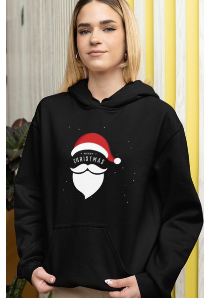 Siyah Merry Christmas Yeniyıl Kapşonlu Sweatshirt modelleri