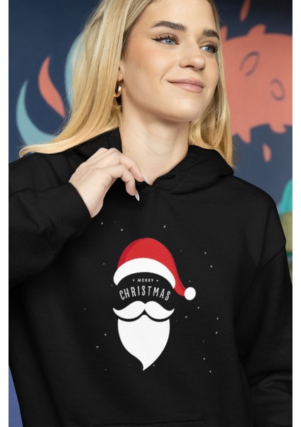 Siyah Merry Christmas Yeniyıl Kapşonlu Sweatshirt fırsatları