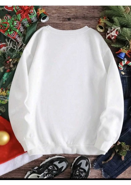 Bisiklet Yaka Beyaz Oversize Sweatshirt