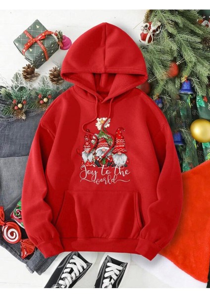 Christmas Geyik Baskılı Kırmızı Kapşonlu Sweatshirt fiyatları