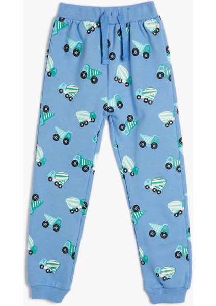 Jogger Eşofman Altı Araba Baskılı Şardonlu Beli Bağlamalı Pamuklu