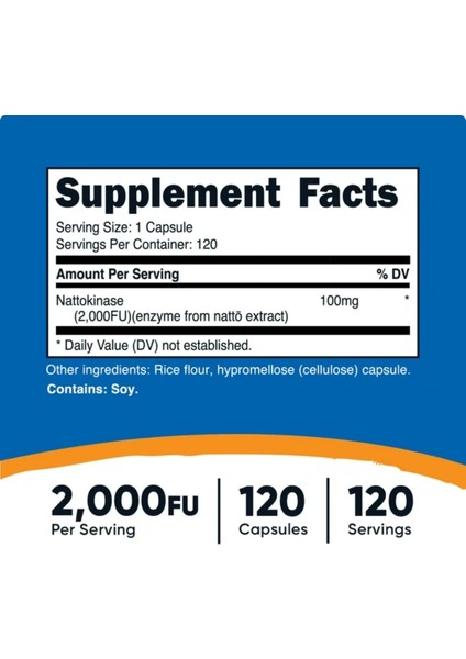 Nattokinase 2 000 FU 120 Kapsül – Gluten Free Non-Gmo Vegetarian modelleri