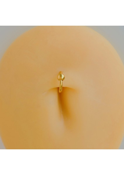 316 L Çelik Küçük Topçuklu Düz Halka Göbek Piercingi 6 mm Gold Renk
