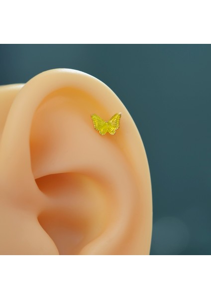 Sarı Kelebekli Çelik Piercing Helix Kıkırdak Conch Lob Gold