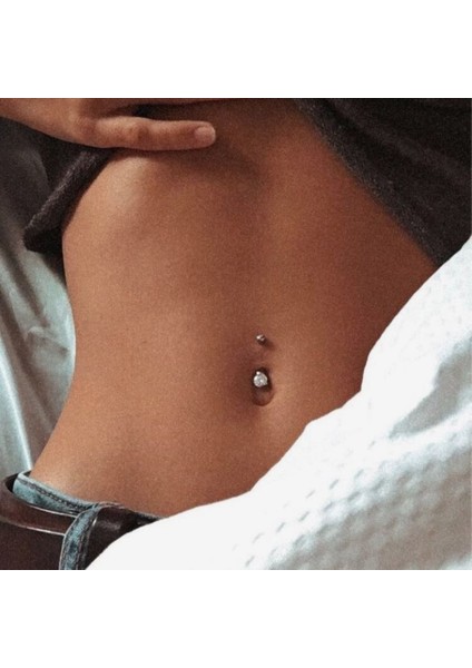 316 L Çelik Minimal Taşlı Göbek Piercingi 8 mm Silver Renk