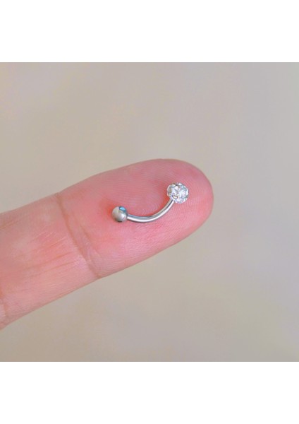 316 L Çelik Minimal Taşlı Göbek Piercingi 8 mm Silver Renk