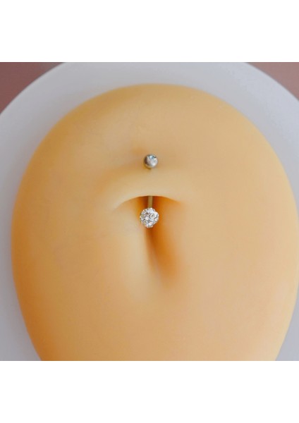 316 L Çelik Minimal Taşlı Göbek Piercingi 8 mm Silver Renk