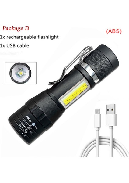 Mini Zoom Odak El Feneri + Xpetactical Torch LED El Feneri USB Şarj Edilebilir Su Geçirmez Anahtarlık El Feneri Çalışma Cob (Yurt Dışından)