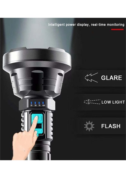 LED El Feneri Torch USB Şarj Edilebilir Dış Mekan Su Geçirmez Lamba (Yurt Dışından)