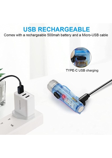 Mini USB El Fenerleri Anahtarlık Flaş Işığı Tip-C USB Şarj Edilebilir Mıknatıslı LED Lamba Kamp Uv Işık Çok Fonksiyonlu Taşınabilir Çalışma Işığı Yan Işıklar (Yurt Dışından)