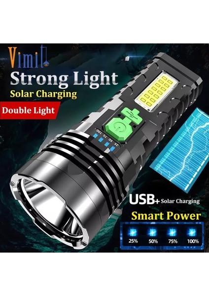 Vimite Açık Su Geçirmez El Feneri Güneş Şarj Edilebilir Süper Parlak Torchlight Taşınabilir Ev Acil Durum Lambası Seyahat Spor Için (Yurt Dışından)