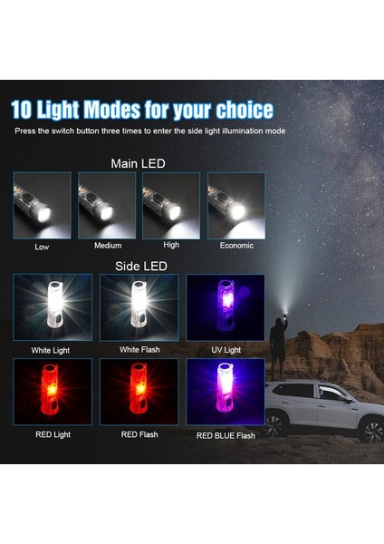 Mini USB El Fenerleri Anahtarlık Flaş Işığı Tip-C USB Şarj Edilebilir Mıknatıslı LED Lamba Kamp Uv Işık Çok Fonksiyonlu Taşınabilir Çalışma Işığı Yan Işıklar (Yurt Dışından)