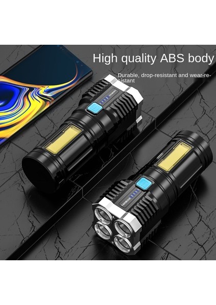 Dört Çekirdekli Parlak LED El Feneri Güçlü Işık Şarj Edilebilir Süper Parlak Küçük Özel Kuvvetler Dış Mekan Çok Fonksiyonlu Spot Işığı (Yurt Dışından)