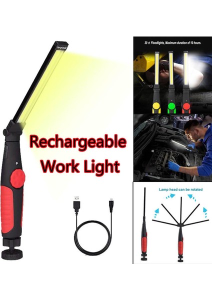 Katlanabilir Taşınabilir Cob El Feneri Torch USB Şarj Edilebilir LED Çalışma Işığı 360 Derece Döndürülmüş Manyetik Cob Fener Taşınabilir Spot (Yurt Dışından)