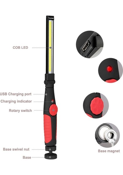 Katlanabilir Taşınabilir Cob El Feneri Torch USB Şarj Edilebilir LED Çalışma Işığı 360 Derece Döndürülmüş Manyetik Cob Fener Taşınabilir Spot (Yurt Dışından)