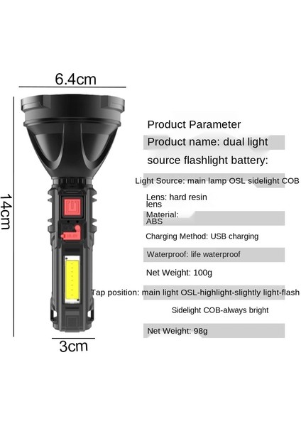 【eğlenceli Lıve】 LED El Feneri Cob Spot Işığı Taktik Işık 18650 Torch USB Şarj Edilebilir Lamba 4 Aydınlatma Modu ile Açık Su Geçirmez El Lambası (Yurt Dışından)