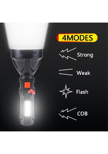【eğlenceli Lıve】 LED El Feneri Cob Spot Işığı Taktik Işık 18650 Torch USB Şarj Edilebilir Lamba 4 Aydınlatma Modu ile Açık Su Geçirmez El Lambası (Yurt Dışından)