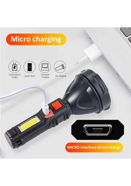 【eğlenceli Lıve】 LED El Feneri Cob Spot Işığı Taktik Işık 18650 Torch USB Şarj Edilebilir Lamba 4 Aydınlatma Modu ile Açık Su Geçirmez El Lambası (Yurt Dışından)