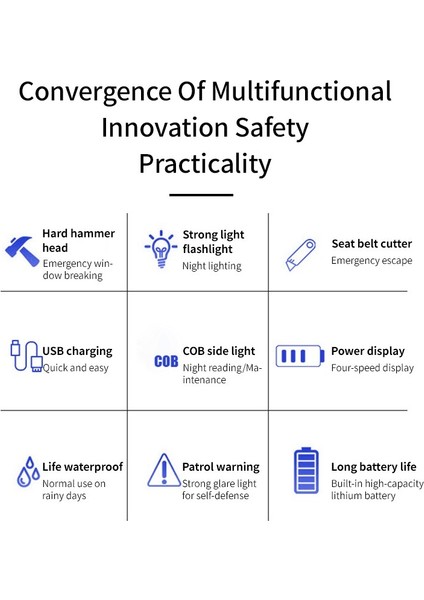 Çok Fonksiyonlu USB Şarj Edilebilir El Feneri Acil Güvenlik Çekiç Çalışma Işığı (Yurt Dışından) fırsatları