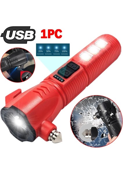 Çok Fonksiyonlu USB Şarj Edilebilir El Feneri Acil Güvenlik Çekiç Çalışma Işığı (Yurt Dışından) indirimleri