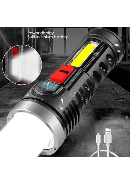 Modlu Uzun Mesafeli LED El Feneri USB Şarj Edilebilir LED Torch, Cob Sidelight Taşınabilir Spot Işığı ile (Yurt Dışından)