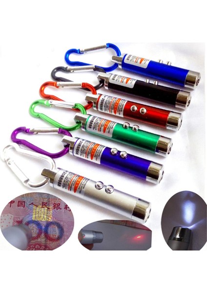 In 1 Çok Fonksiyonlu Mini Lazer LED El Feneri Anahtarlık Karabina Para Muayene Lambası (Yurt Dışından)
