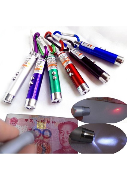 In 1 Çok Fonksiyonlu Mini Lazer LED El Feneri Anahtarlık Karabina Para Muayene Lambası (Yurt Dışından)