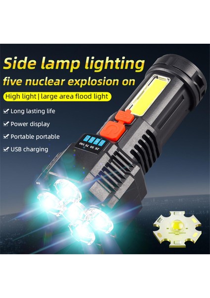 LED El Feneri Süper Parlak USB Dış Mekan 200 M Aralığı Çok Fonksiyonlu LED Uzun Menzilli Spot Pil Ekran Cob Işıklı Fener (Yurt Dışından)