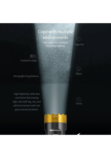 Süper Parlak Güçlü Işık Odaklama LED El Feneri Açık Taşınabilir Ev Dahili Pil Şarj Edilebilir Çok Fonksiyonlu Işık (Yurt Dışından) indirimleri