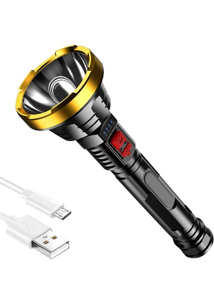Süper Güçlü LED El Feneri Taktik Torch Dahili 18650 Pil USB Şarj Edilebilir Su Geçirmez Lamba Ultra Parlak Fener (Yurt Dışından)