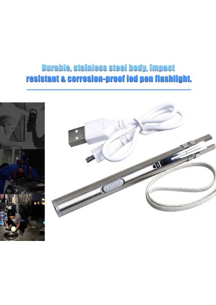 Tıbbi Kullanışlı Kalem Şekilli USB Şarj Edilebilir El Feneri Klipsli LED Torch (Yurt Dışından)