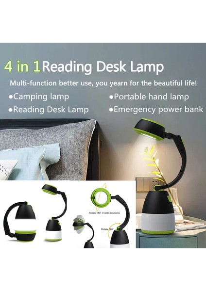 In 1 USB Şarj Taşınabilir Güçlü LED Kamp Işık Fenerler El Fenerleri Okuma Masası Lambası Açık Acil Güç (Yurt Dışından)