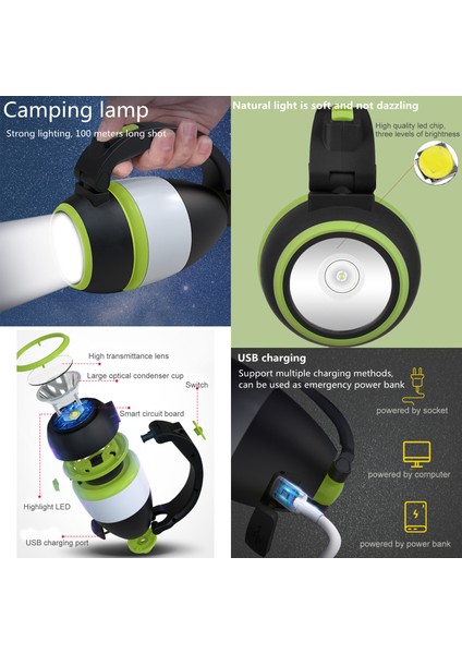 In 1 USB Şarj Taşınabilir Güçlü LED Kamp Işık Fenerler El Fenerleri Okuma Masası Lambası Açık Acil Güç (Yurt Dışından) fiyatları