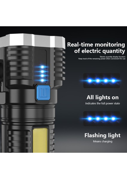 7led Far Torch Taktik Işık Ultra Güçlü LED El Feneri Şarj Edilebilir Taşınabilir Bisiklet Güçlü Işık USB Şarj Edilebilir Açık (Yurt Dışından)
