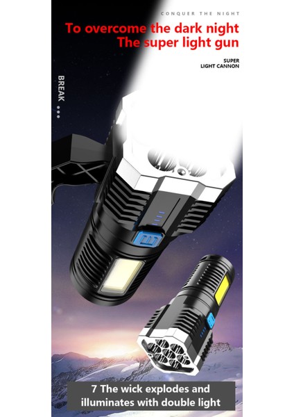 7led Far Torch Taktik Işık Ultra Güçlü LED El Feneri Şarj Edilebilir Taşınabilir Bisiklet Güçlü Işık USB Şarj Edilebilir Açık (Yurt Dışından)