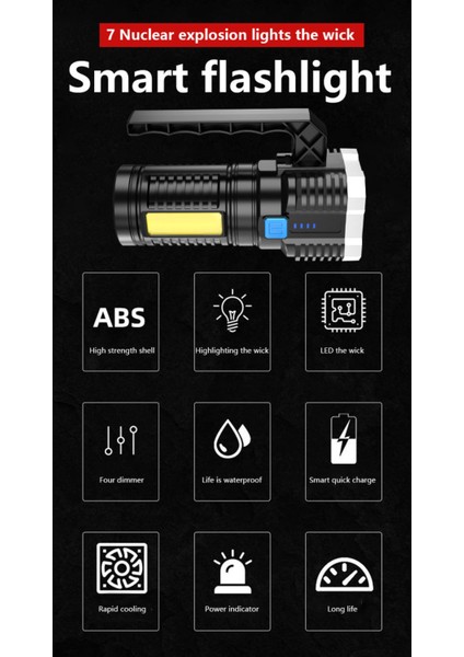 7led Far Torch Taktik Işık Ultra Güçlü LED El Feneri Şarj Edilebilir Taşınabilir Bisiklet Güçlü Işık USB Şarj Edilebilir Açık (Yurt Dışından)