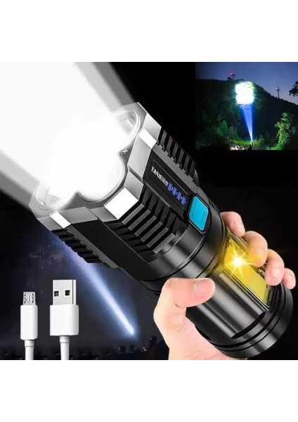 Süper Güçlü LED El Feneri Taktik Torch USB Şarj Edilebilir Su Geçirmez Lamba Ultra Parlak Fener Kamp 4 Çekirdekli Cips (Yurt Dışından)